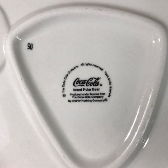 Coca-Cola Vintage 2 Piece Ceramic Chip & Dip Polar Bear Paw Anchor Hocking Set - Picture 7 of 13